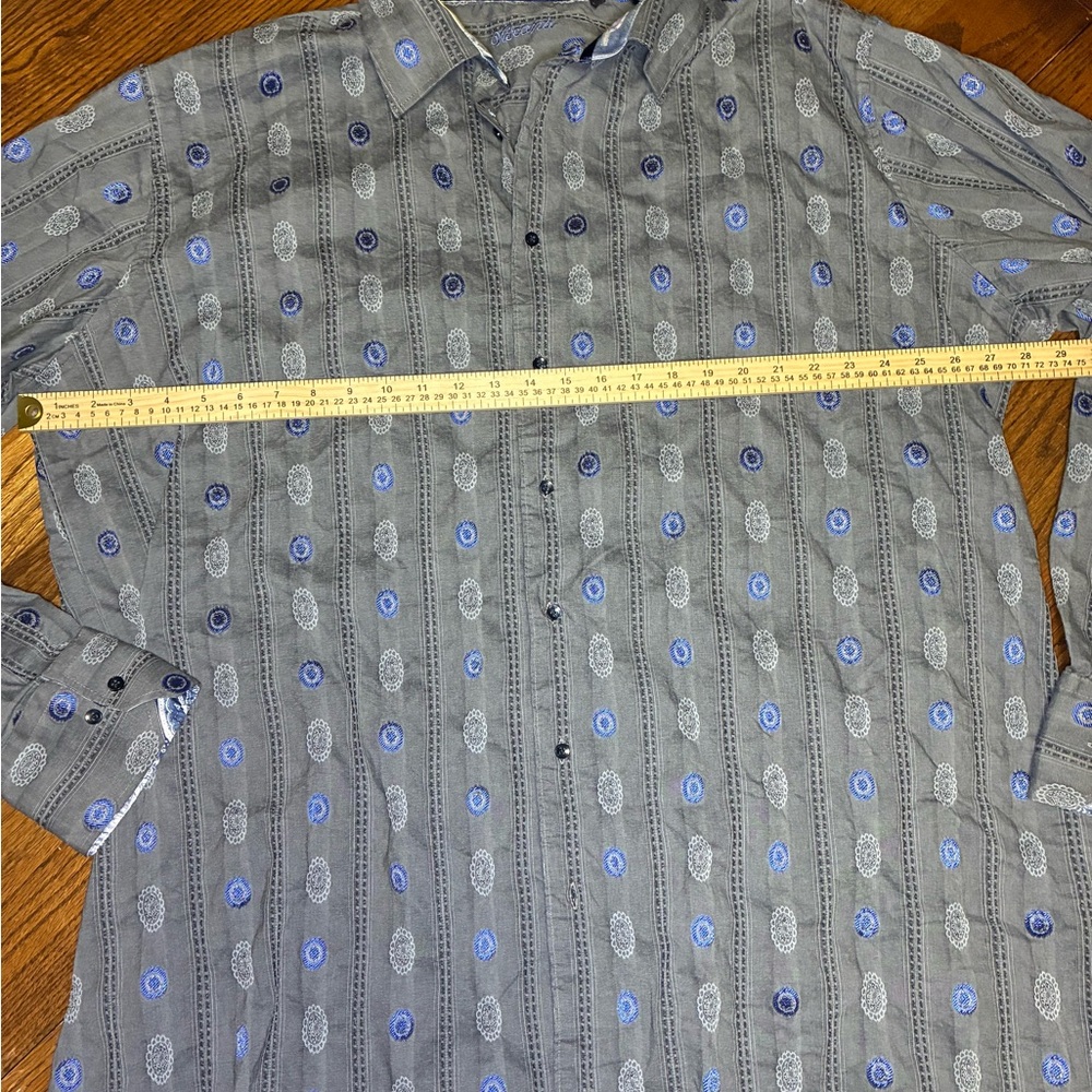 Visconti Mens 3XLT Grey Embroidered Medallion Stripe Button Down Shirt Paisley - Picture 2 of 7